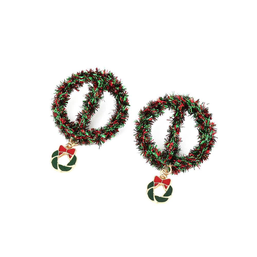 Christmas Earrings Personality Handwoven Glitter Wreath Earrings