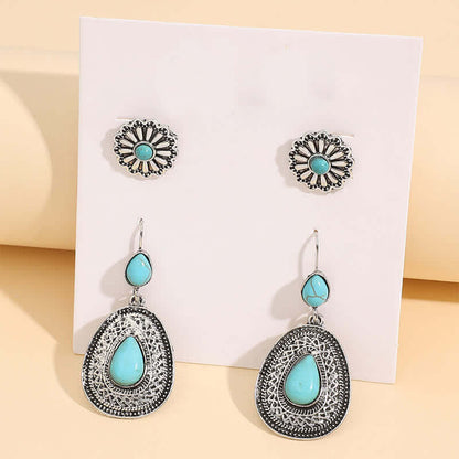 Vintage Flower Turquoise 2 - Pairs Earrings Set