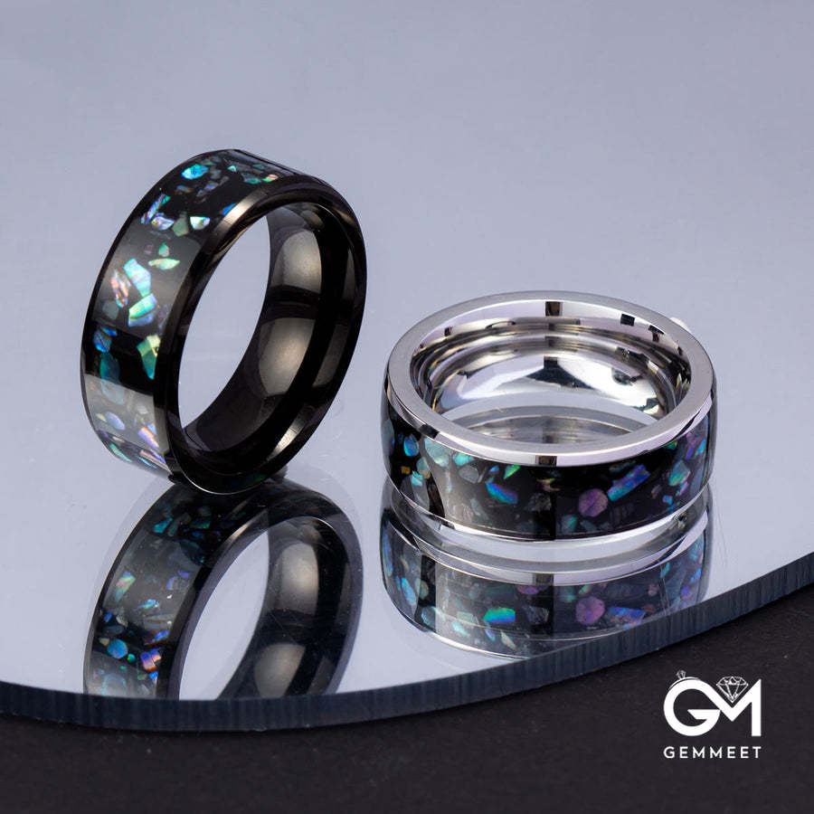 Crushed Opal Abalone Tungsten Carbide Ring