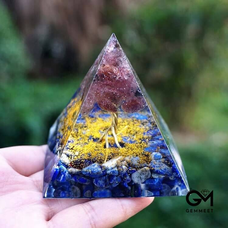 Lapis Lazuli With Strawberry Quartz Tree Of Life Orgone Pyramid