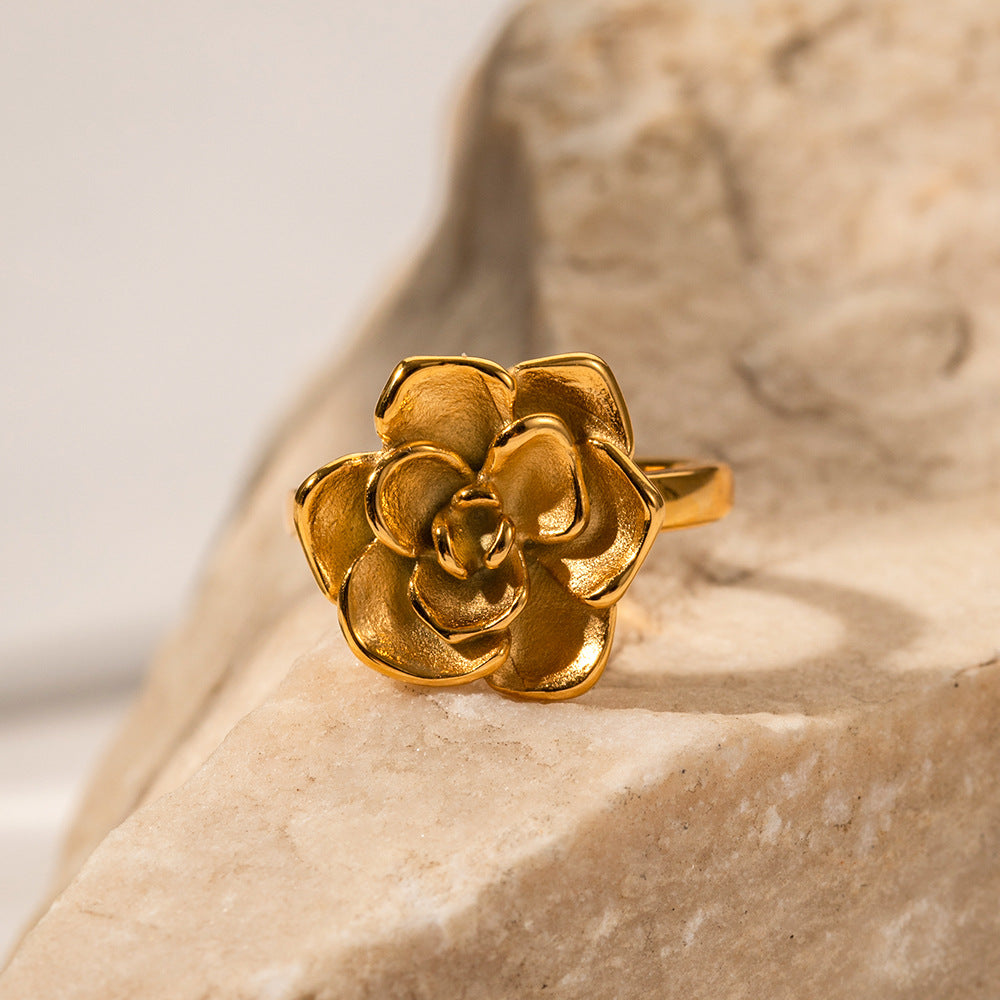 Stainless Steel Camellia Open Ring