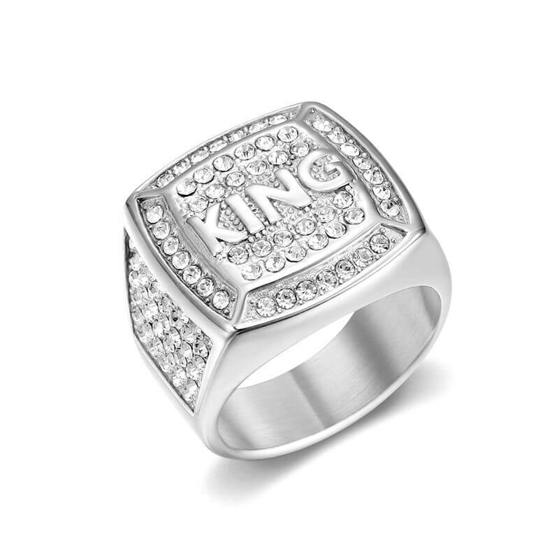 New Hip-hop HIPHOP Ring Titanium Steel Vacuum Gold-plated Synthetic Cubic Zirconia KING King Men's Ring