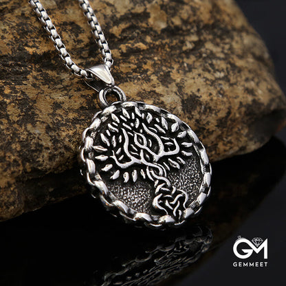 Hip Hop Vintage Tree of Life Titanium Steel Necklace