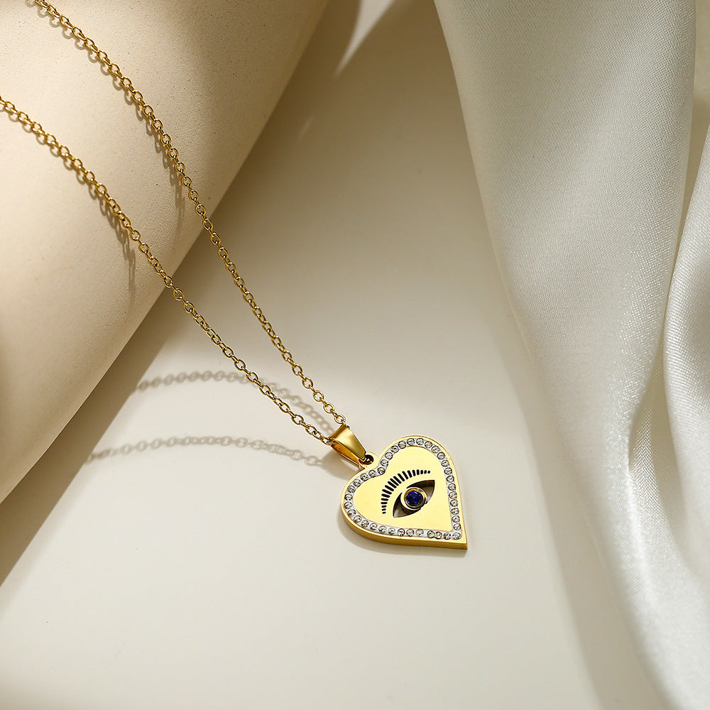 Evil Eye Heart Shape Hollow Halo Pendant Necklace