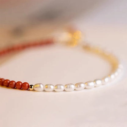 Red Agate With Pearl Gemstone Bracelet