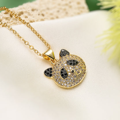 Cute Full Stones Panda & Bear Head Pendant Necklace