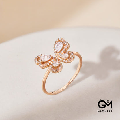 S925 Silver Full Zircon Butterfly Drop Ring