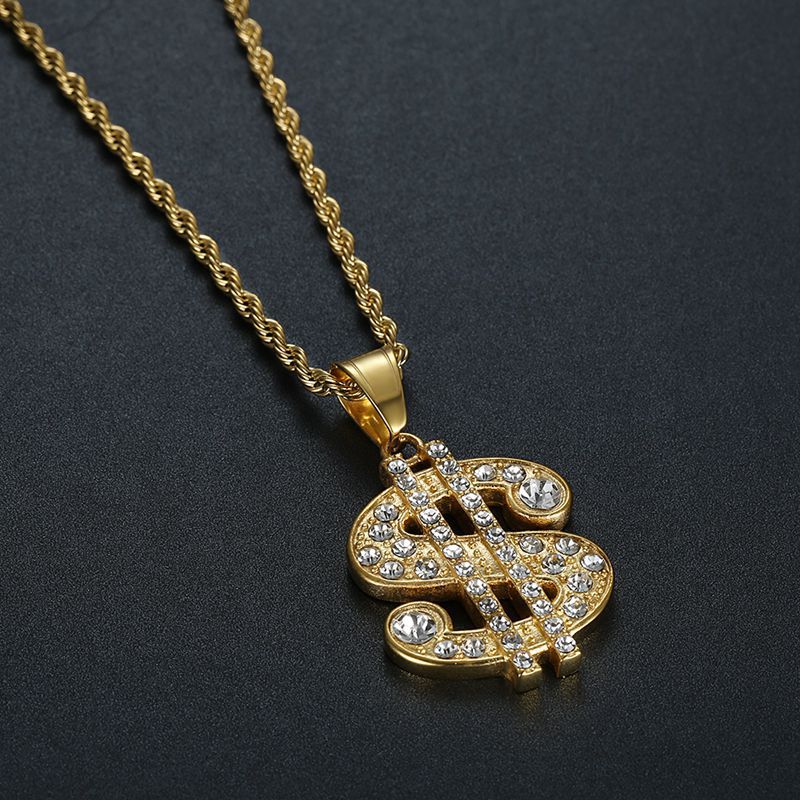 Hip Hop Jewelry Gold Plated Zirconia Dollar Sign Pendant