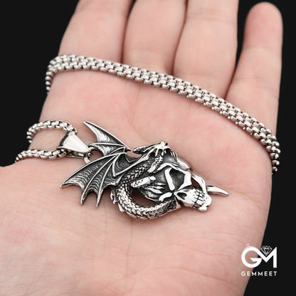 Flame Dragon Titanium Steel Skull Necklace