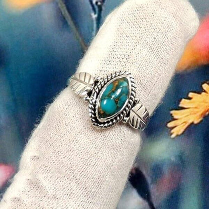 Leaf Shape Silver Turquoise Ring