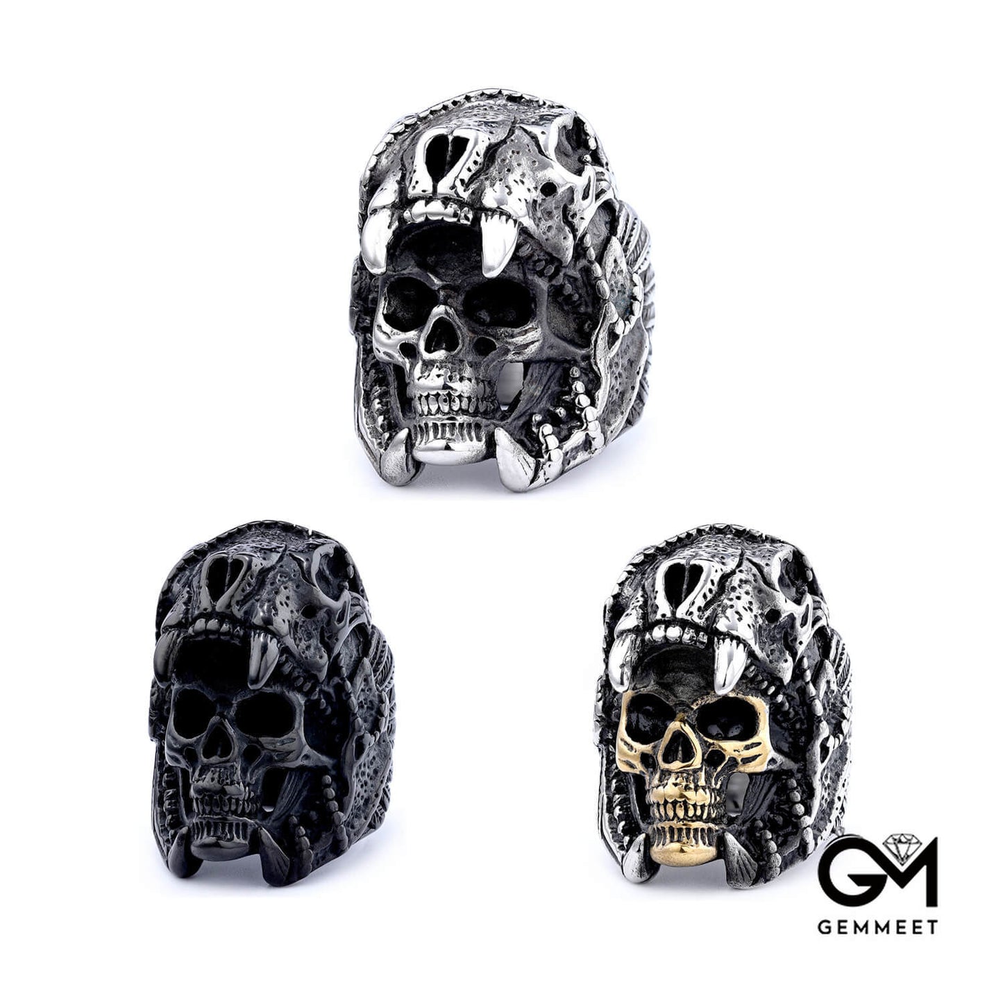 Big skull titanium steel vintage ring for men