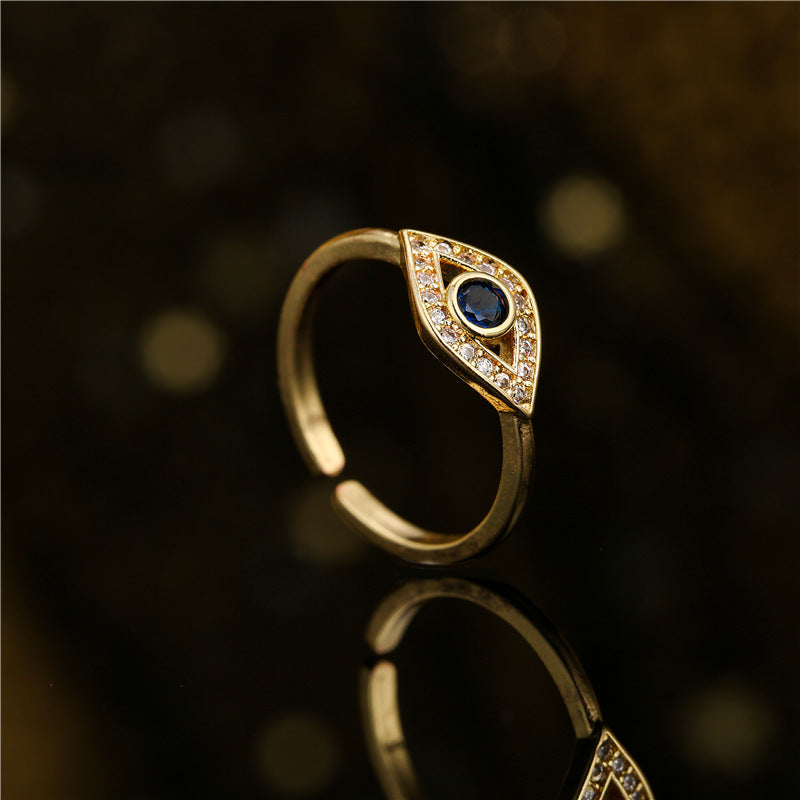 Golden Hollow Evil Eye Full Stones Ring