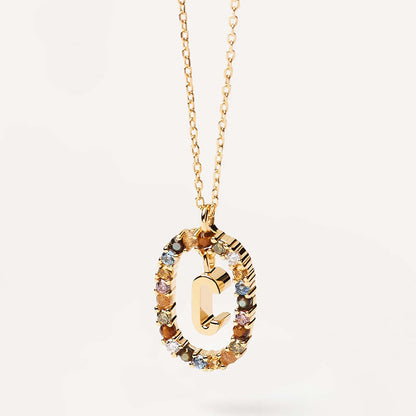 INITIAL LETTER Colourful Zircon Necklace