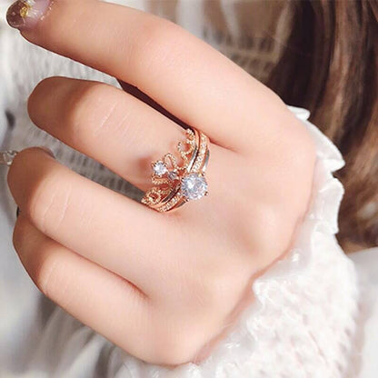 Fashion Two in one Micro-inlaid zircon Crown Adjustable Ring