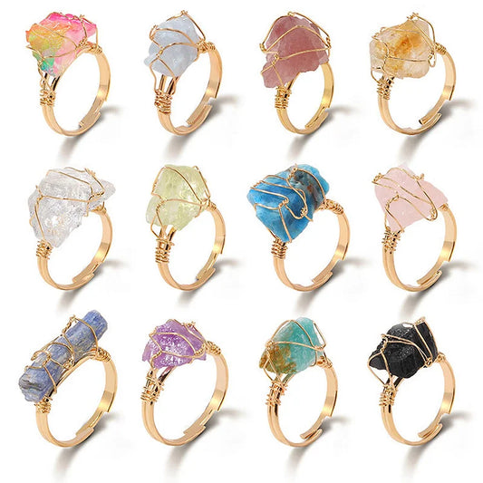 Natural Irregular Rough Wire Wrap Gemstone Ring