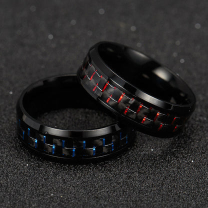 Carbon Fiber Black Titanium Beveled Edges Couple Ring