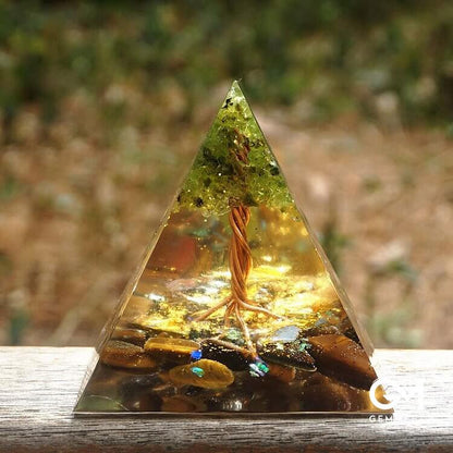 Tree of Life Peridot With Tiger Eye Orgone Pyramid