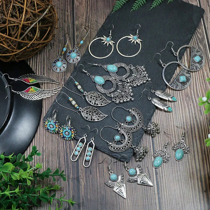 Turquoise Dangle Boho Gorgeous 12 Pieces Earrings