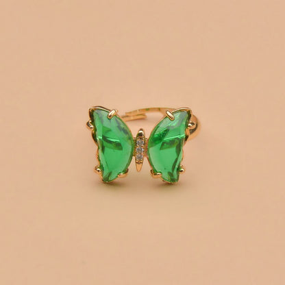 Multicolor Crystal Butterfly Adjustable Ring