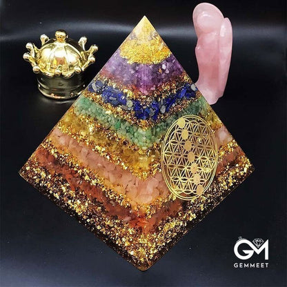 Chakra Flower of Life Orgone Pyramid