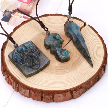 Natural stone pulled feldspar necklace Figure animal flower pendant carved angel star Moon jewelry