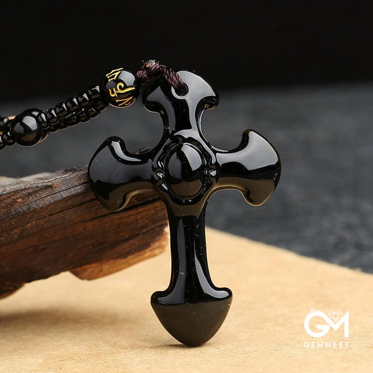 Obsidian Cross Symbol Necklace