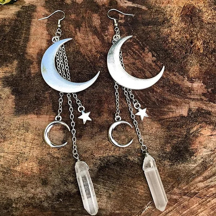 Natural Crystal Moon Star Mushroom Accessory Earrings