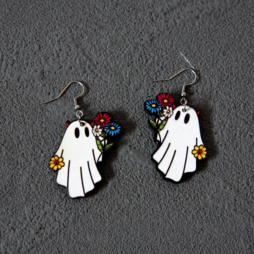 Halloween Gift Cute Spooky Flower Wooden Earrings