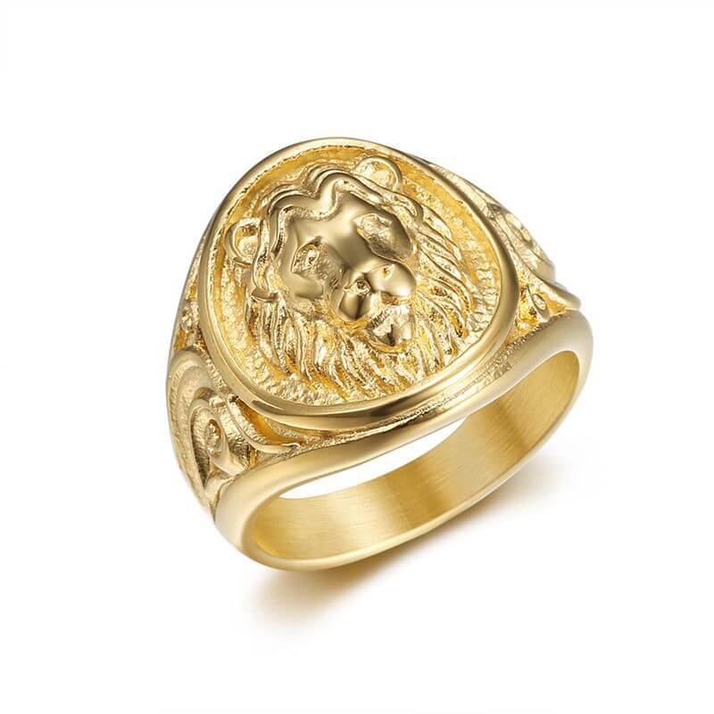 Vintage Punk Animal Lion Head Grass Pattern Men's Ring