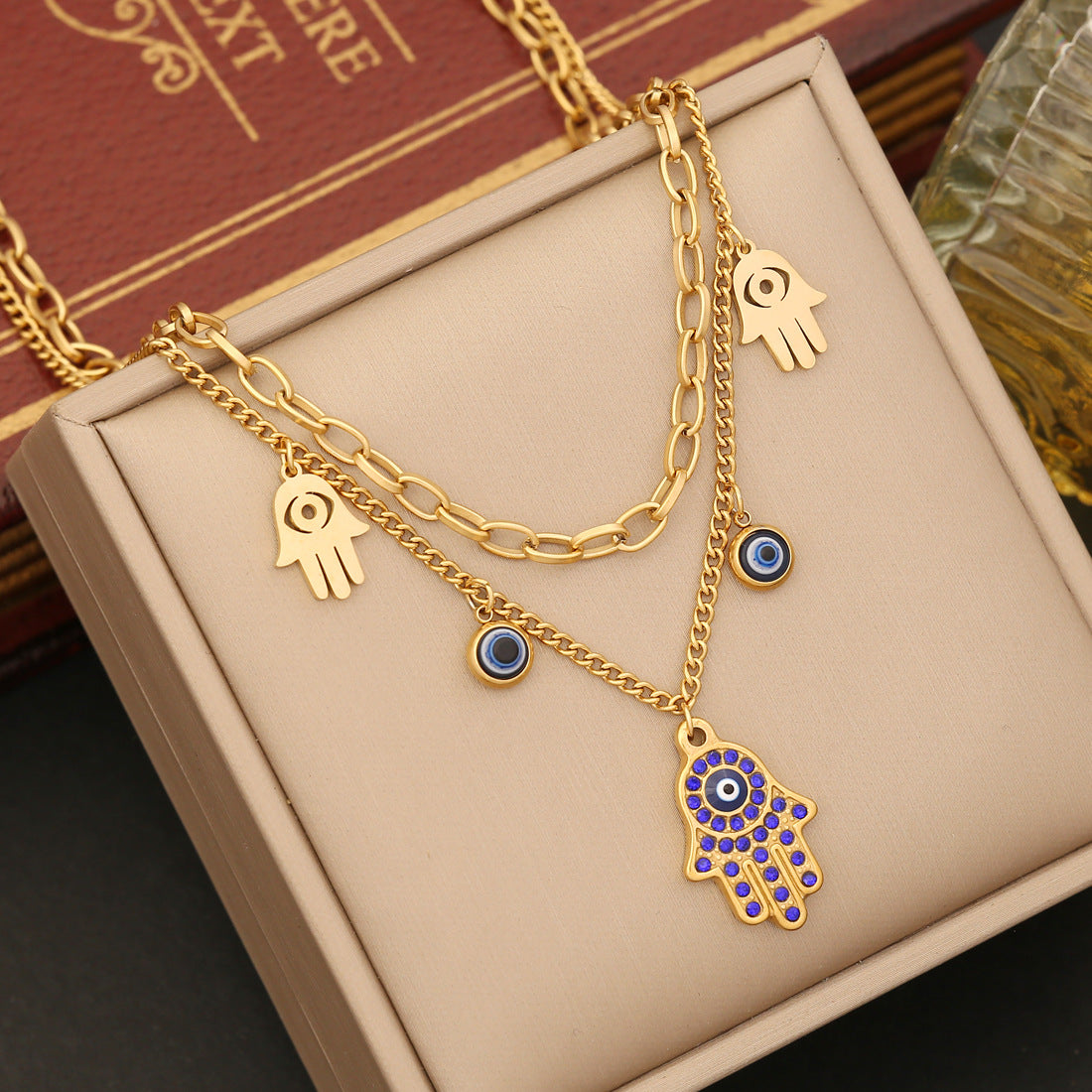 Purple Stone Hamsa Evil Eye Pendant Bracelet Necklace & Earrings