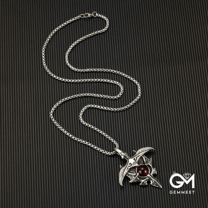 Stainless Steel Eagle Red Stone Pendant Necklace