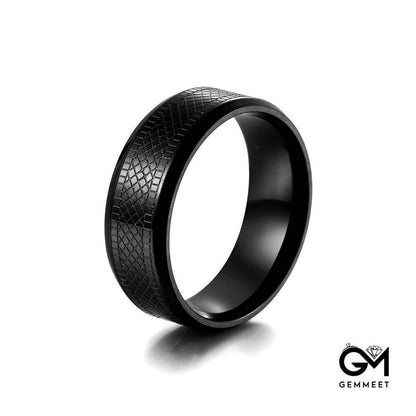 Titanium Steel Dark Check Snakeskin Texture Ring