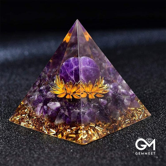 Amethyst Sphere Lotus Symbol Orgone Pyramid