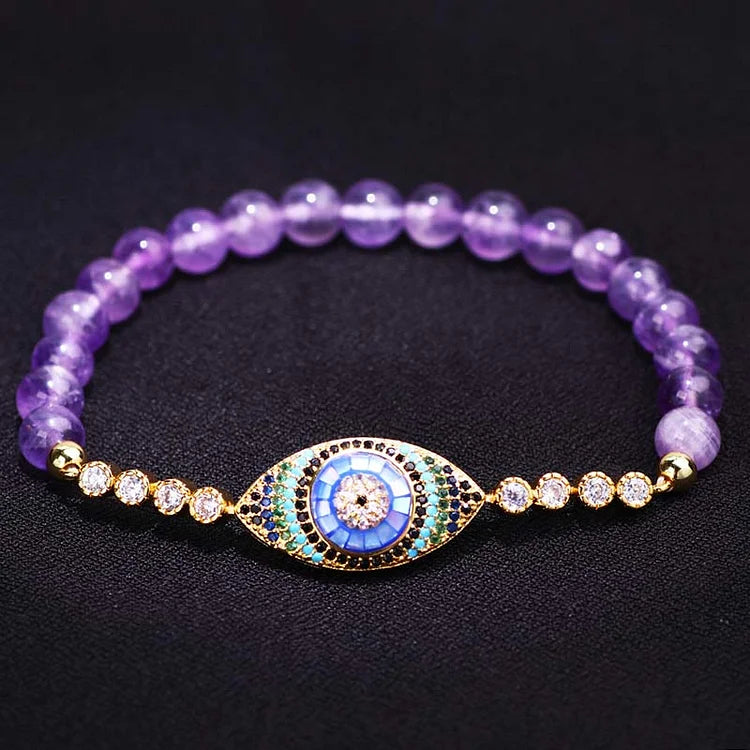 Amethyst Evil Eye Symbol Healing Bracelet