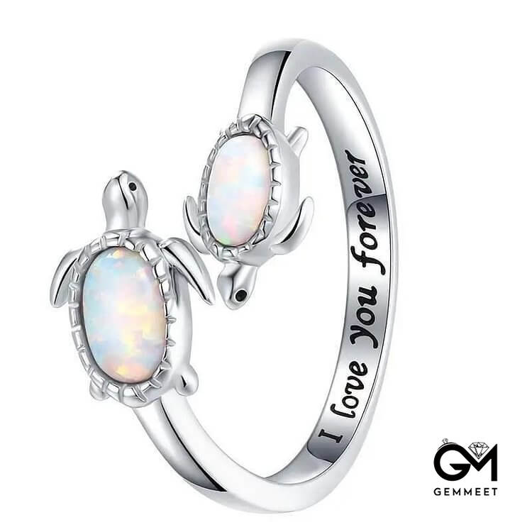 "I love you forever" Two Turtles Plated Opal Ring