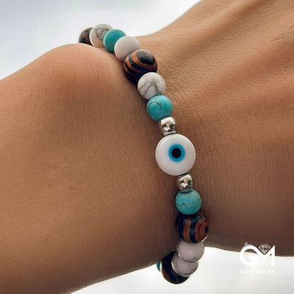 Turquoise Evil Eye Men Beaded Bracelet