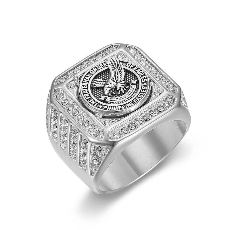 Stainless Steel Vacuum Gold-plated Inlaid Cubic Zirconia Eagle Domineering Men's Square Ring