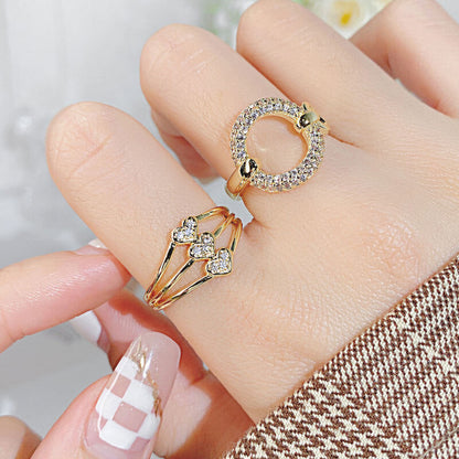 Minority Design Sense Simple and Versatile Peach Heart Micro-inlaid Zircon Ring