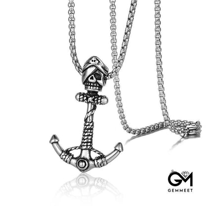 Titanium Steel Men's Skull Boat Anchor Necklace