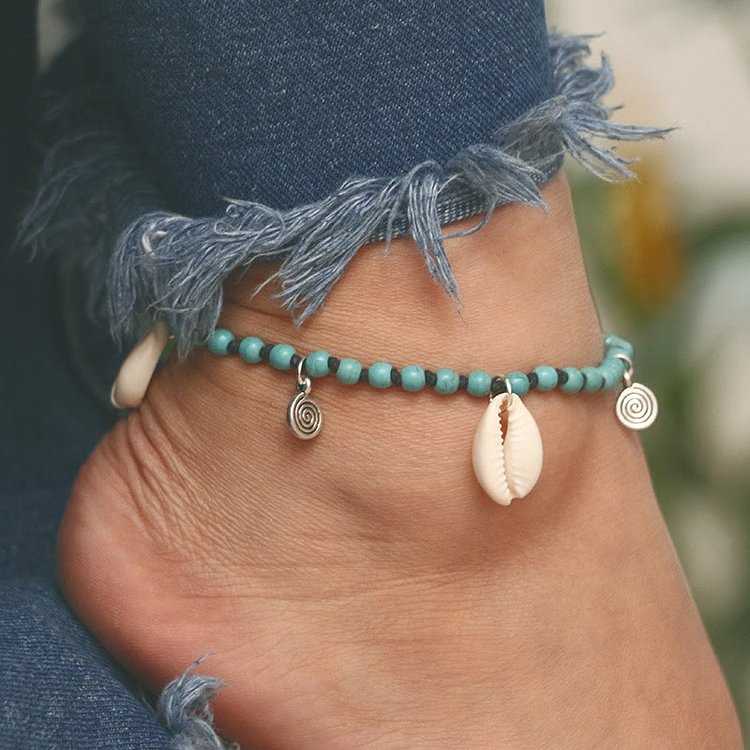 Natural Turquoise Beaded Shell Pendant Bracelet Anklet