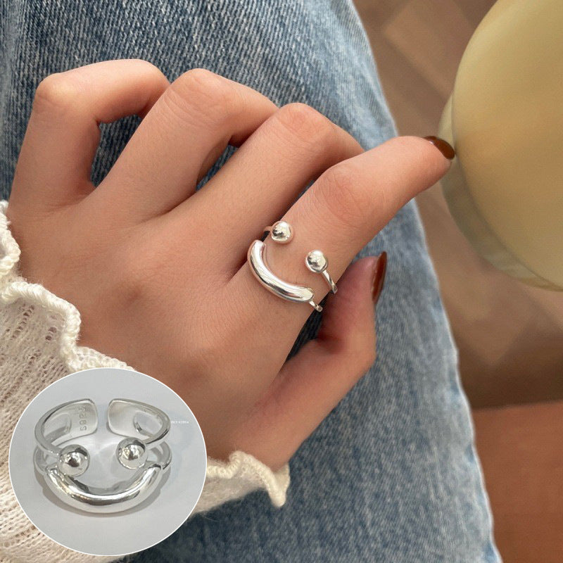 Simple Smiley Face Retro Fashion Letter Adjustable Ring