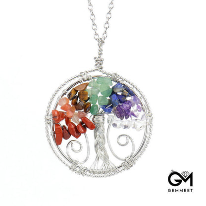 Crystal Tree of Life Double Loop Pendant Necklace