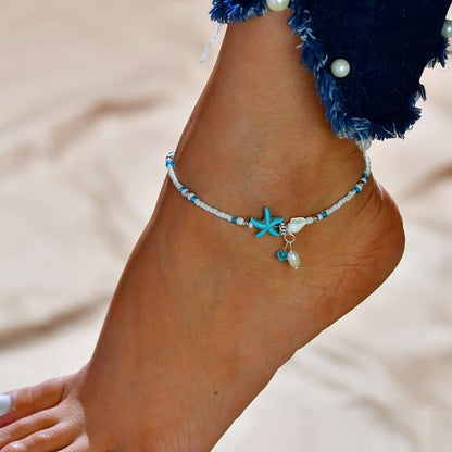 Freshwater Pearl Turquoise Sea Starfish Shell Anklets