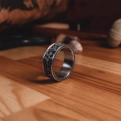 Men's Viking Carved Floral Leaf Ring