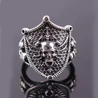 Vintage Sword With Shield Skull Ring