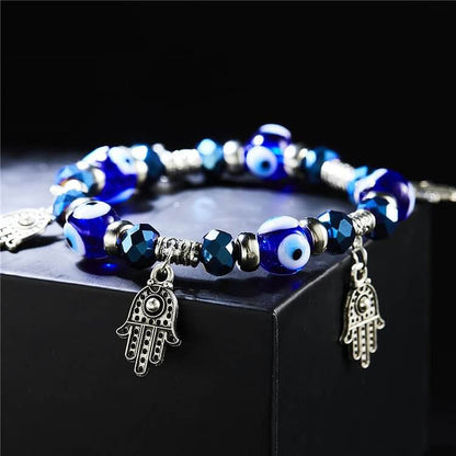 Blue Evil Eye & Hamsa Pendant Epoxy Zircon Bracelet