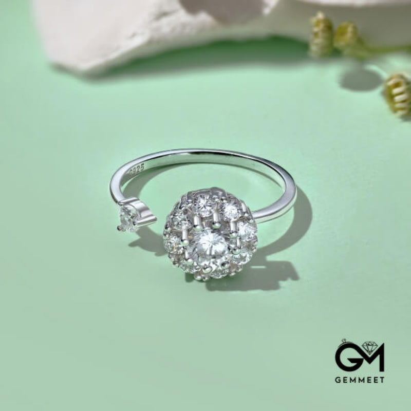 S925 Silver White Round Zircon Flower Ring