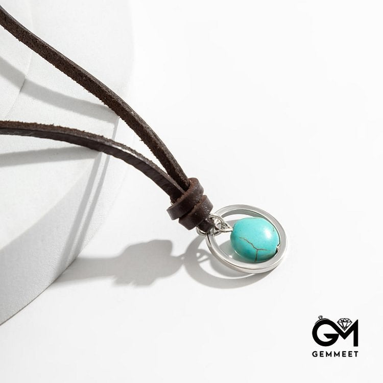 Men's Retro Turquoise Leather Necklace