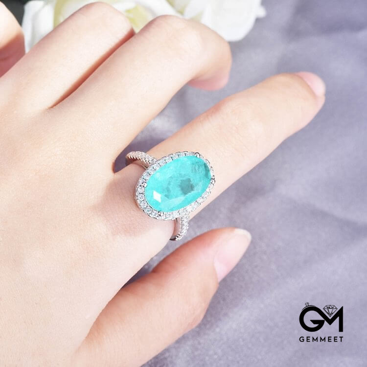 Large Oval Paraiba Tourmaline Adjustable Engagement Ring