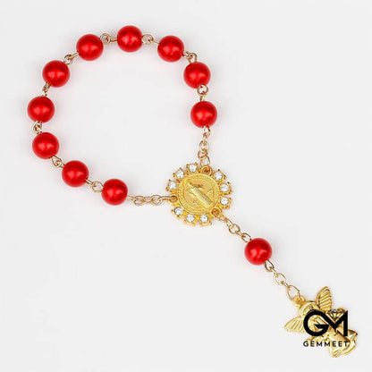 8mm Golden Angel Christianity Pendant Rosary Bead Bracelet